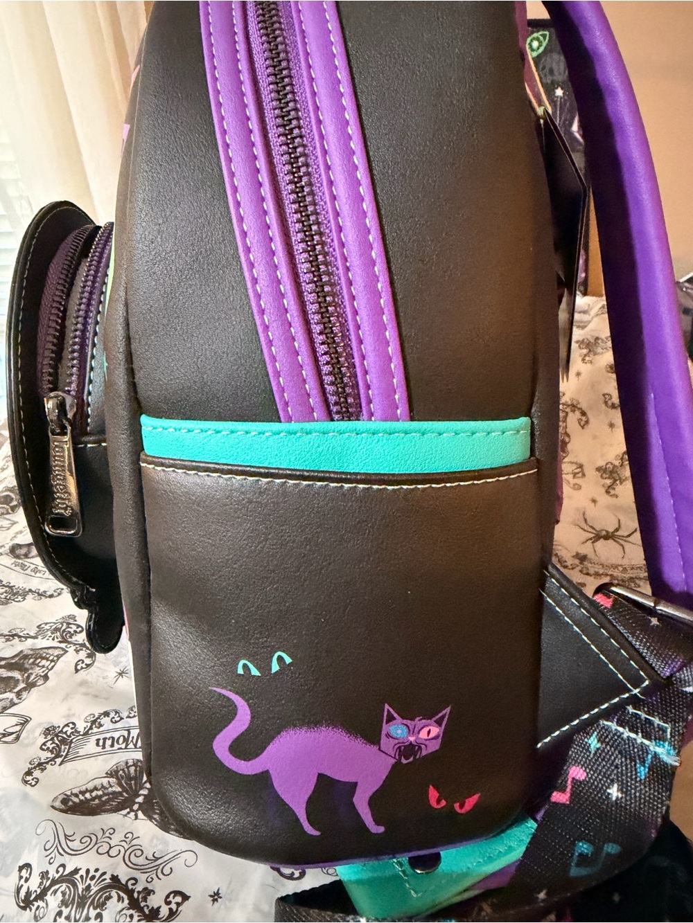 Loungefly Black Purple Teal Disney Haunted Mansion Mini Backpack - Picture 3 of 4